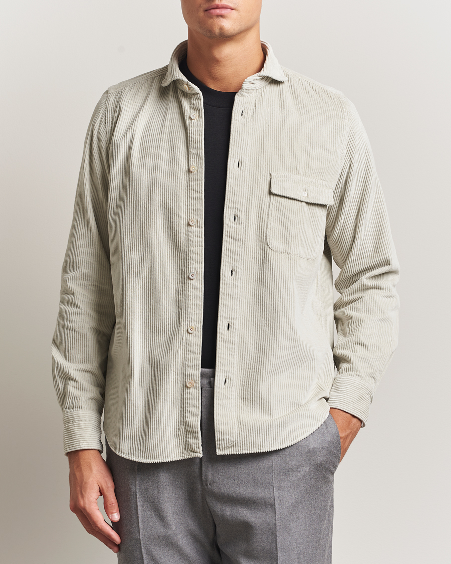Homme | Chemises | Finamore Napoli | Garment Dyed Corduroy Overshirt Beige