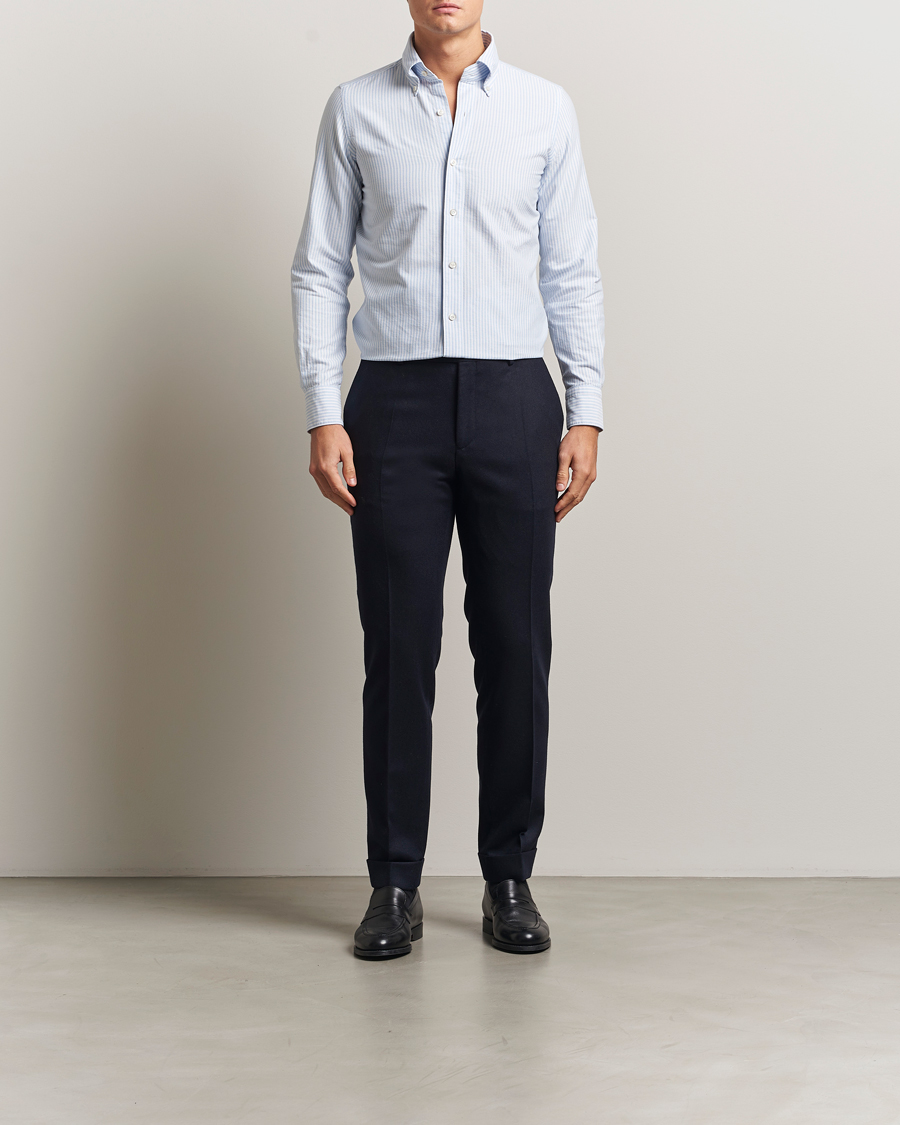 Homme | Chemises | Finamore Napoli | Gaeta Oxford Button Down Shirt Light Blue Stripe