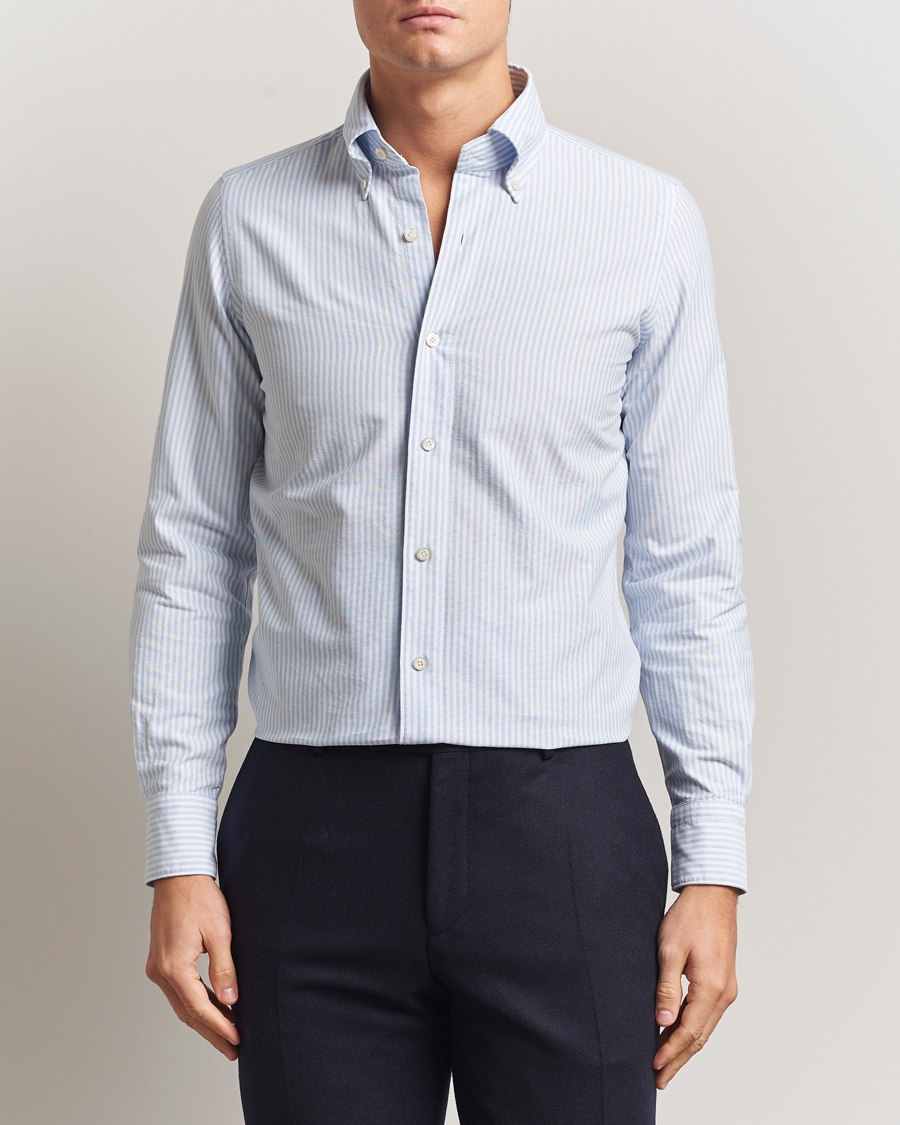 Homme | Chemises | Finamore Napoli | Gaeta Oxford Button Down Shirt Light Blue Stripe