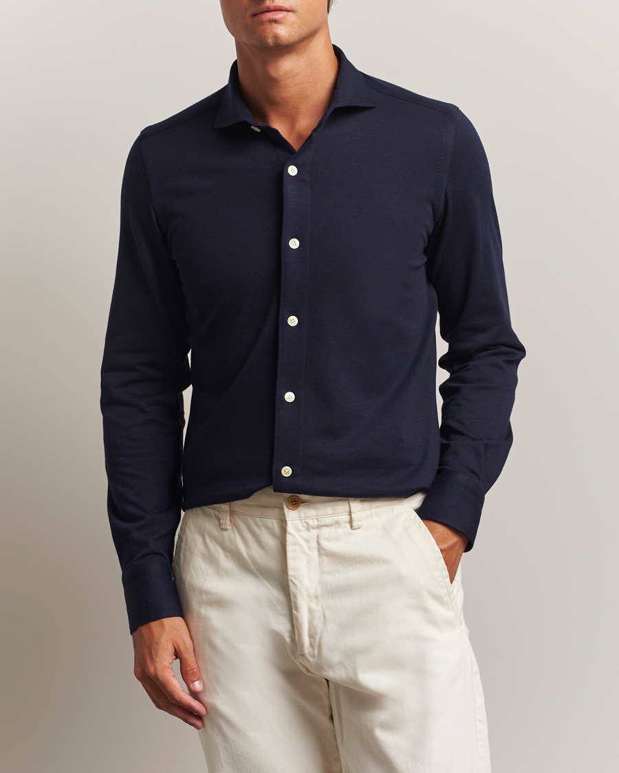 Homme | Chemises | Finamore Napoli | Cotton/Cashmere Jersey Polo Navy
