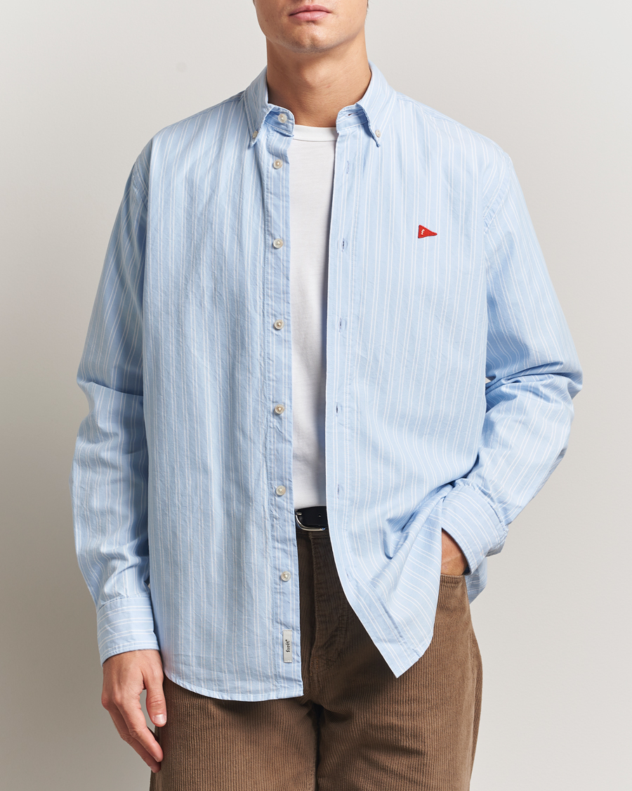 Heren | Overhemden | Forét | Flag Regular Fit Oxford Shirt Light Blue Stripe