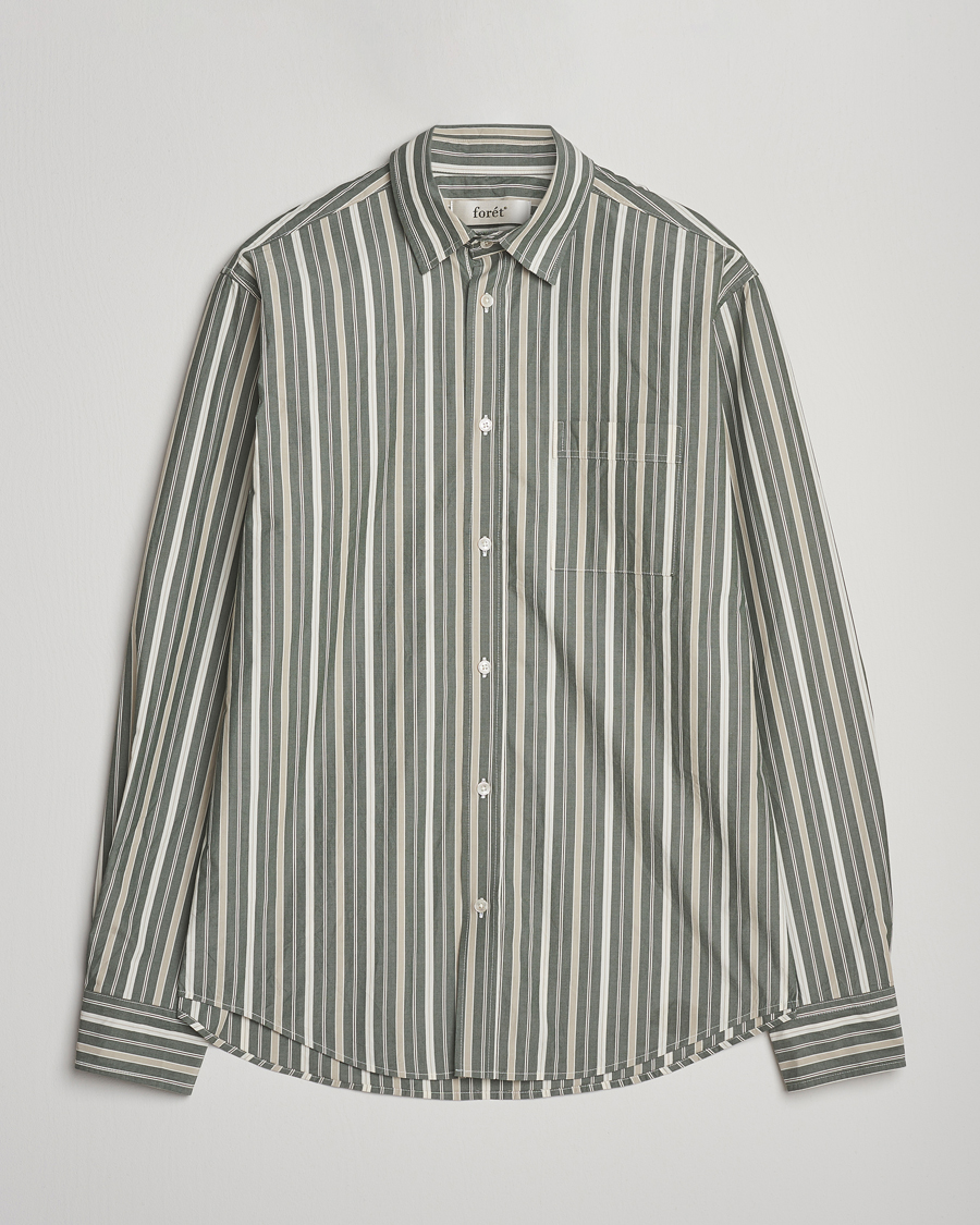 Heren | Overhemden | Forét | Maple Poplin Shirt Dark Green Stripe