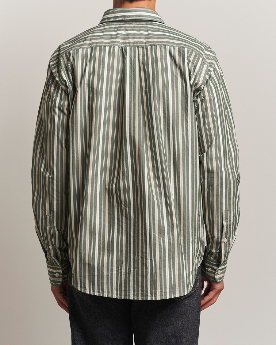 Heren | Overhemden | Forét | Maple Poplin Shirt Dark Green Stripe