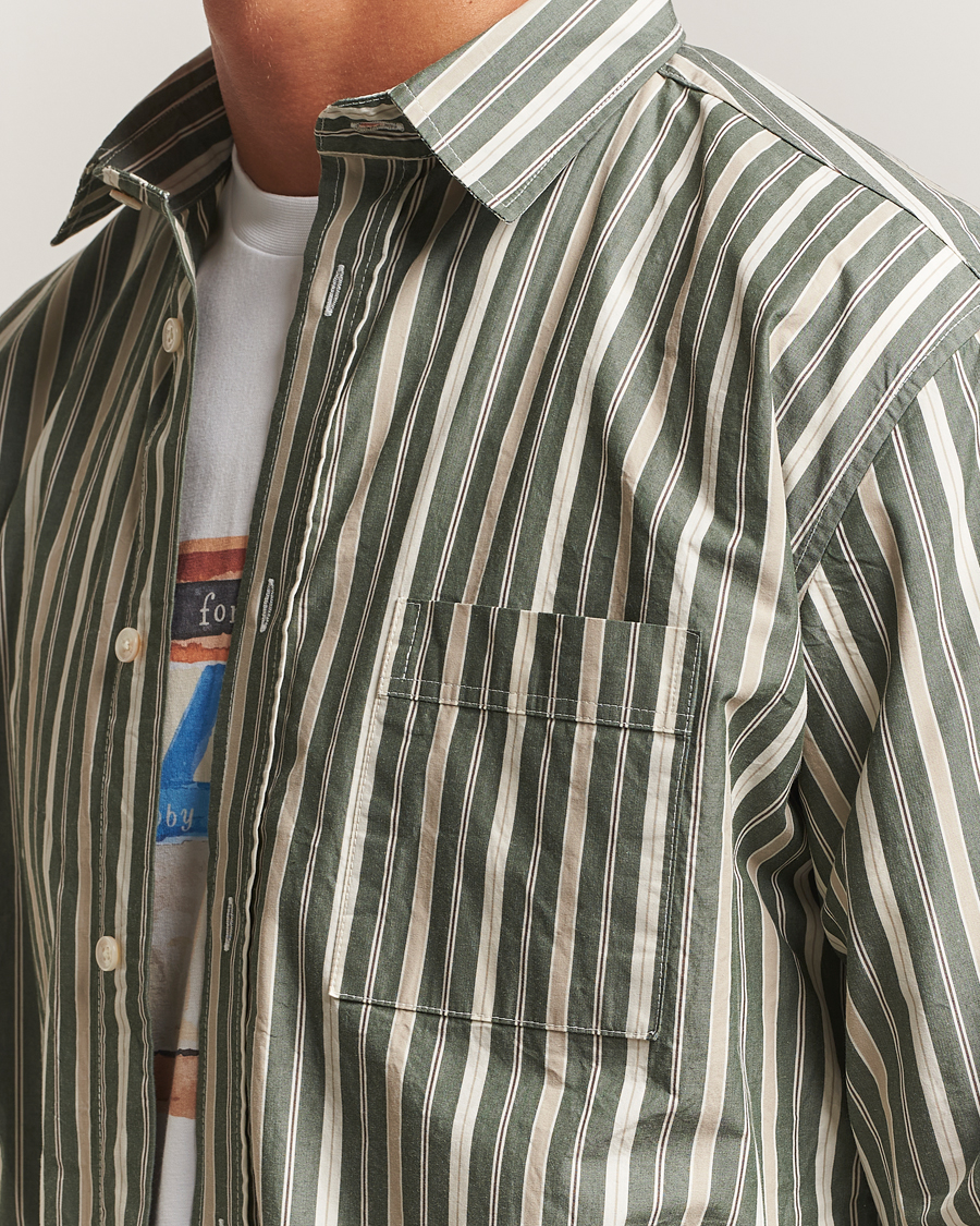 Heren | Overhemden | Forét | Maple Poplin Shirt Dark Green Stripe