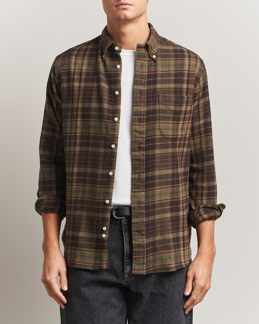 Homme | Chemises | Gitman Vintage | Brushed Winter Madras Button Down Shirt Brown/Olive