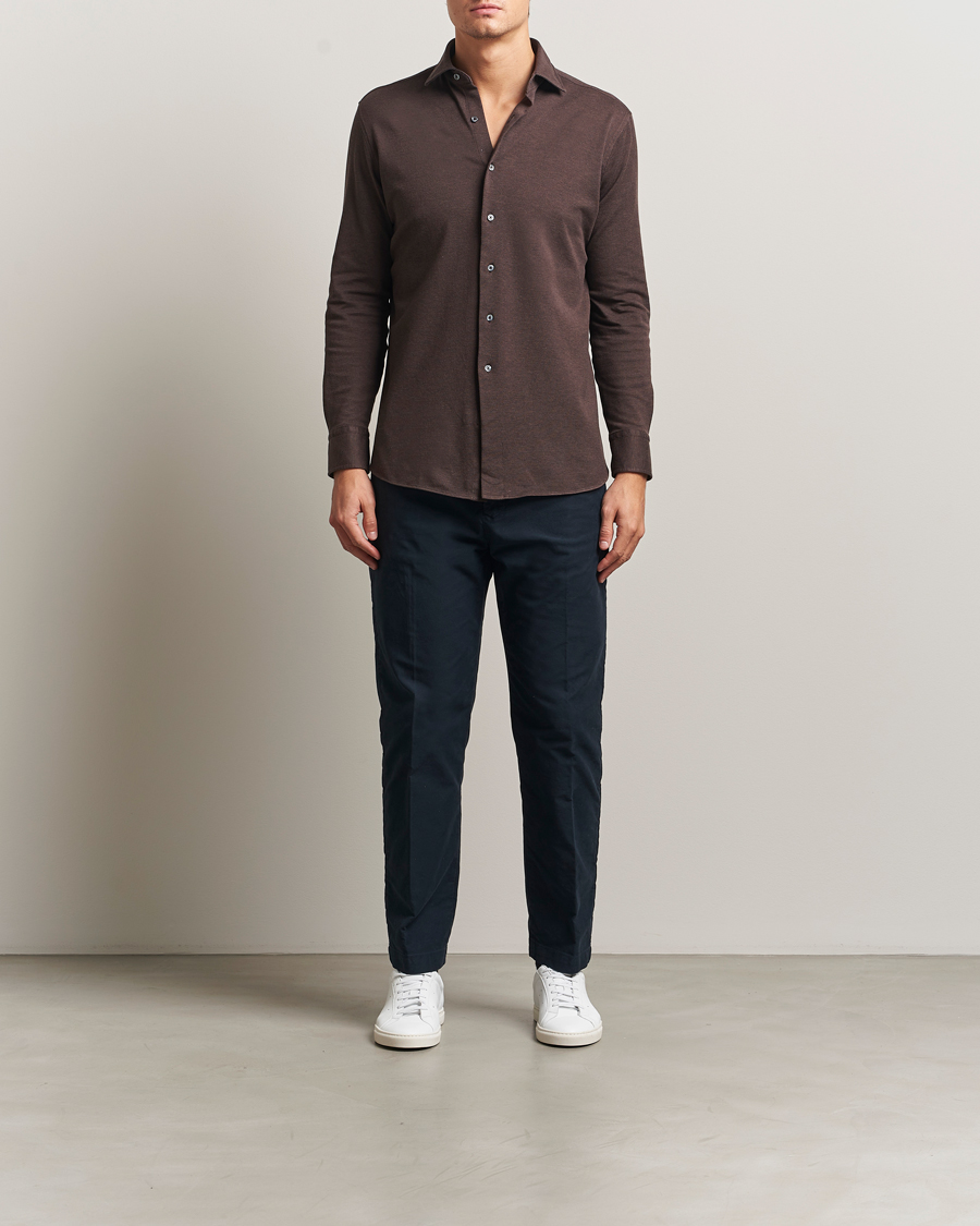 Heren | Overhemden | Grigio | Cotton Jersey Shirt Dark Brown