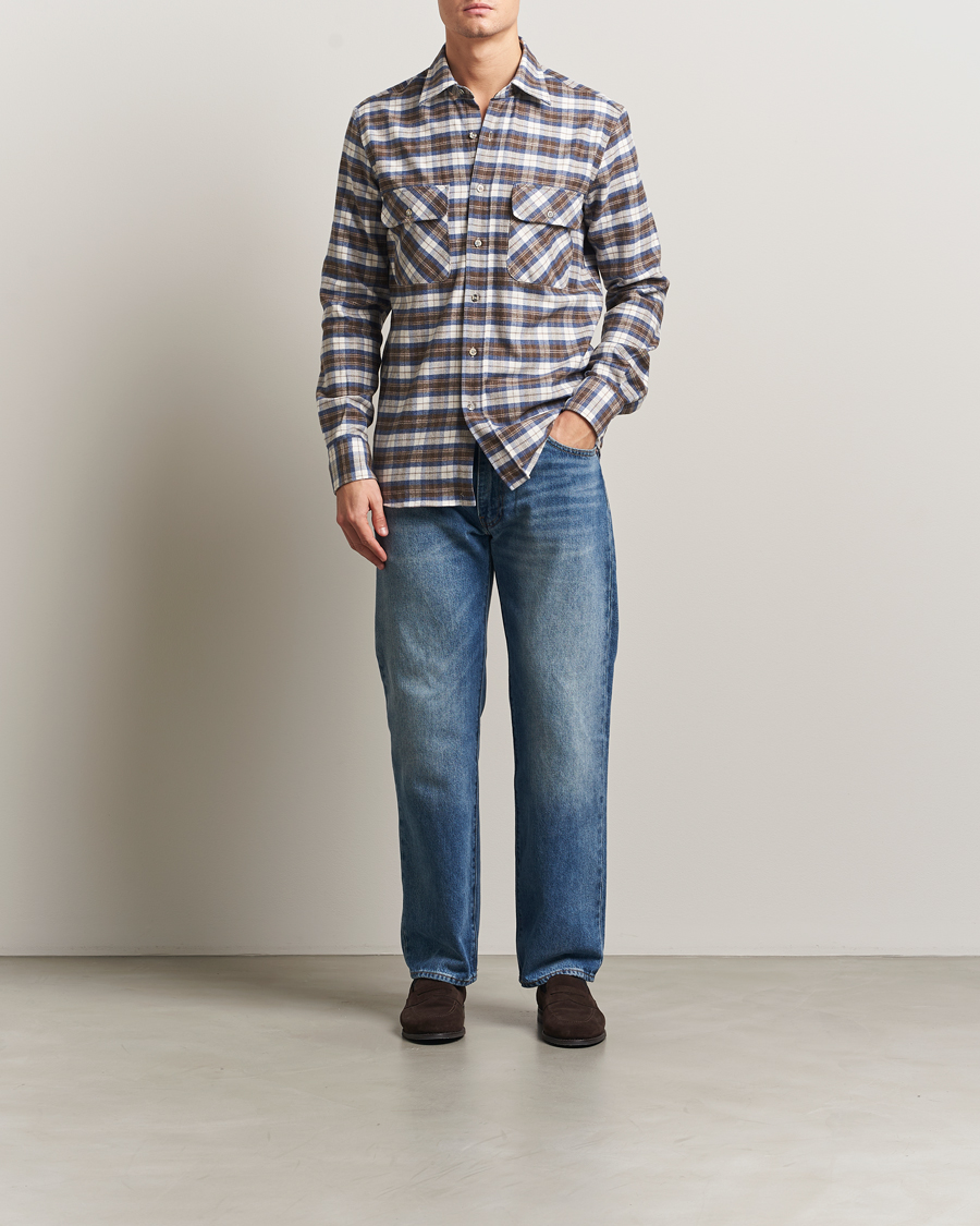 Heren | Overhemden | Grigio | Heavy Flannel Overshirt Blue/Beige Check