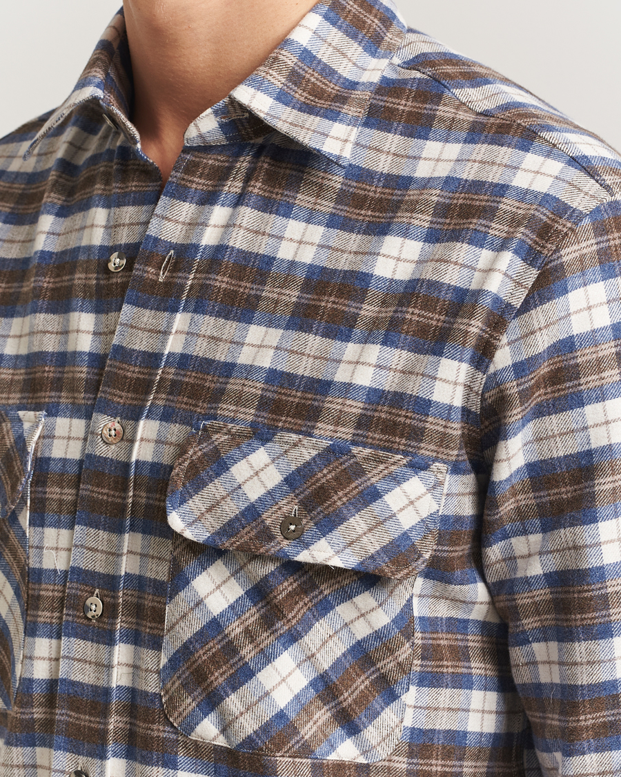 Heren | Overhemden | Grigio | Heavy Flannel Overshirt Blue/Beige Check