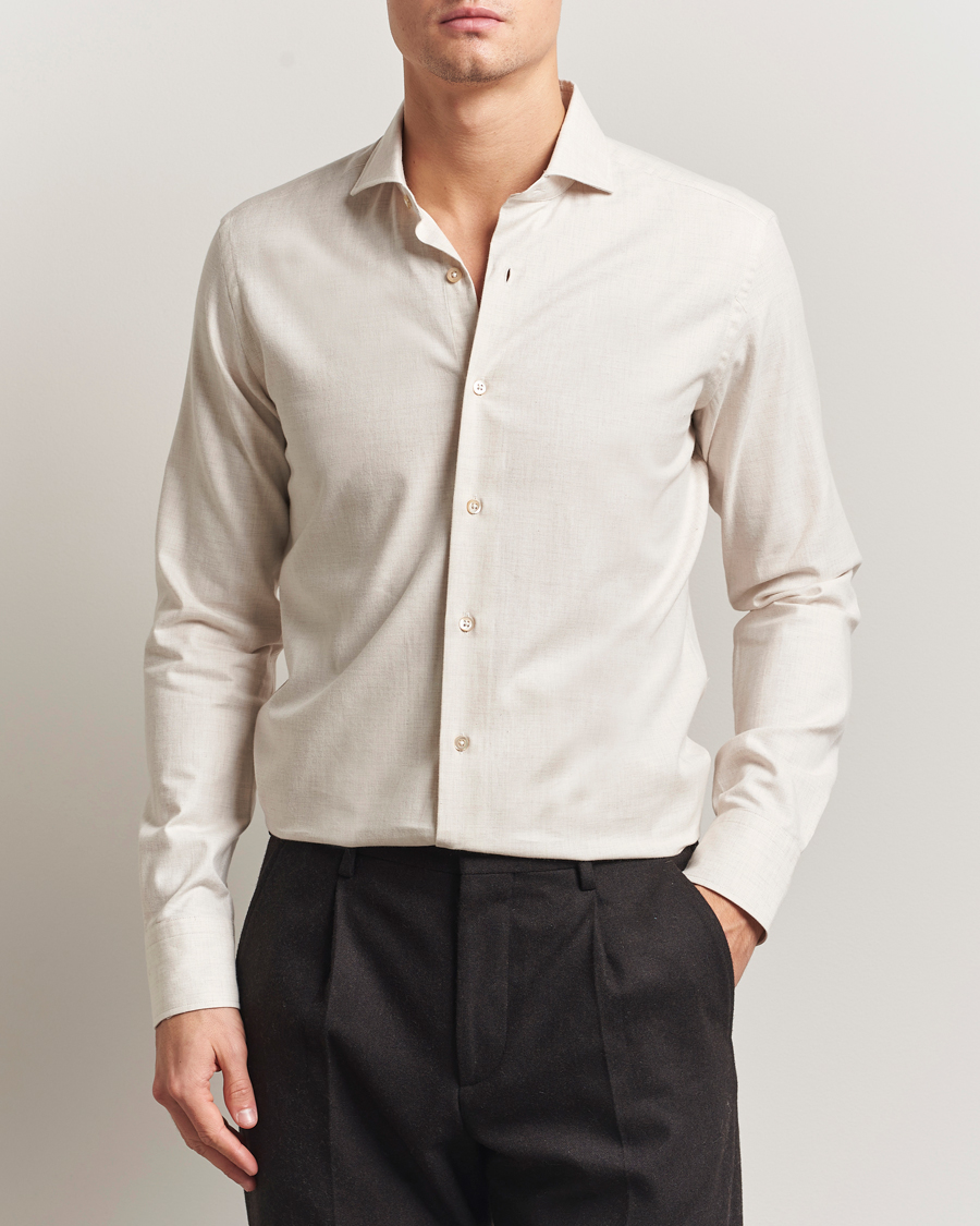 Homme | Chemises | Grigio | Washed Flannel Shirt Light Beige