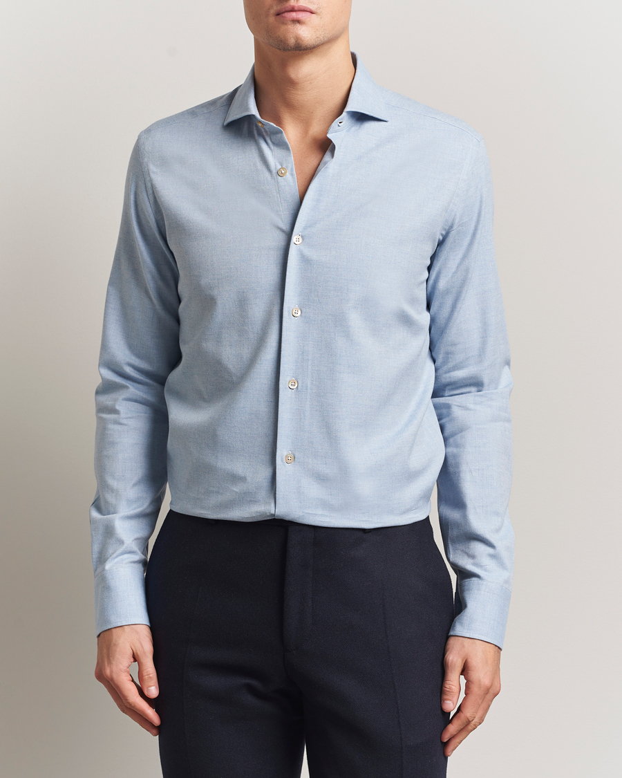 Homme | Chemises | Grigio | Washed Flannel Shirt Light Blue