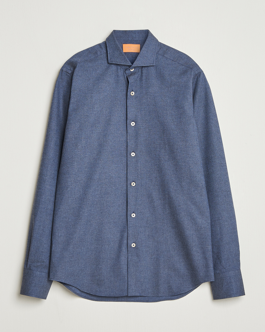 Homme | Chemises | Grigio | Washed Flannel Shirt Dark Blue