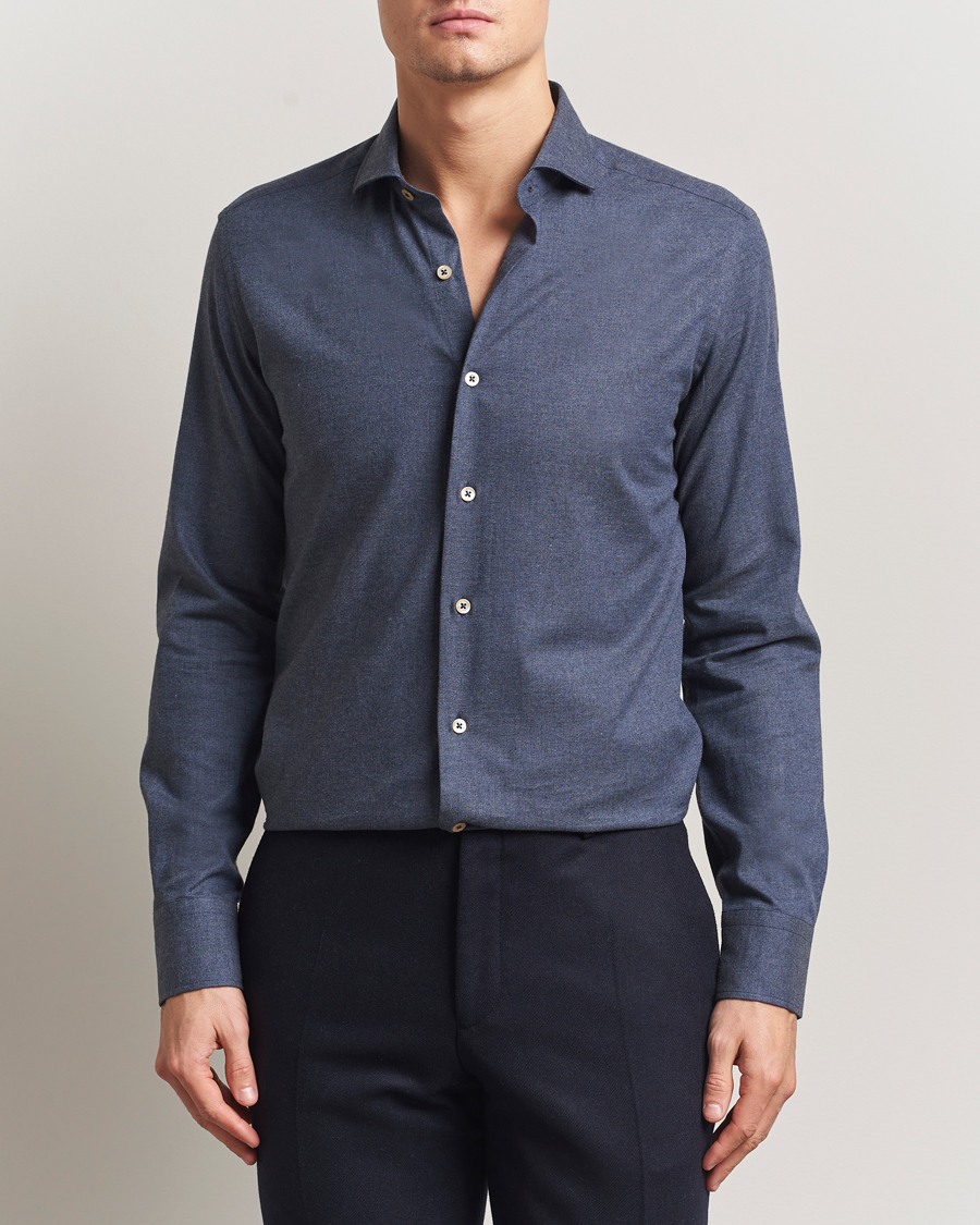 Homme | Chemises | Grigio | Washed Flannel Shirt Dark Blue