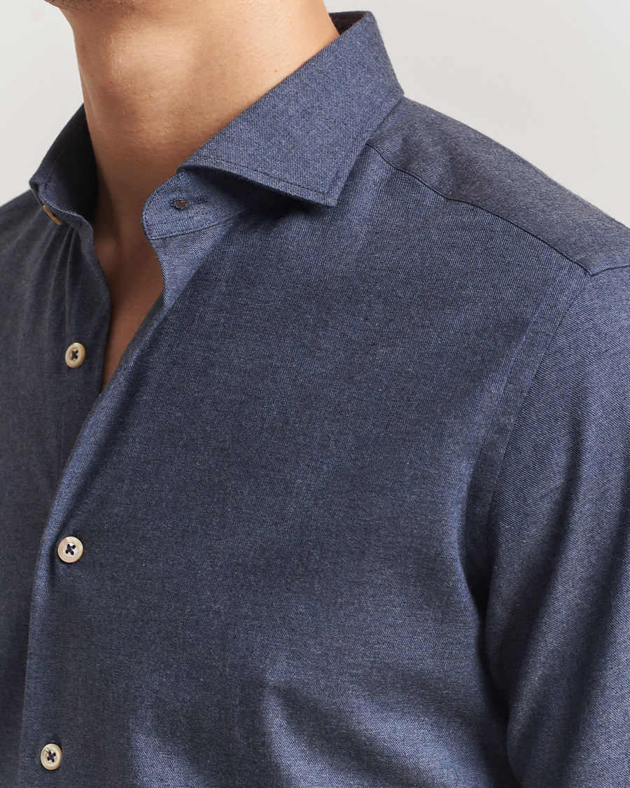 Homme | Chemises | Grigio | Washed Flannel Shirt Dark Blue