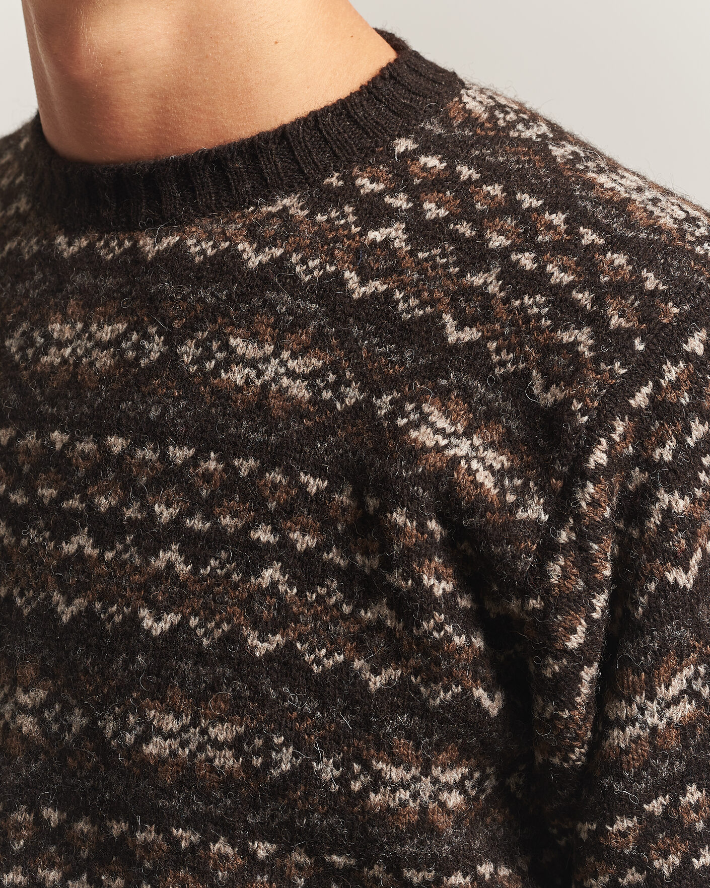 Homme | Pulls Et Tricots | Jamieson's of Shetland | Jamiesons Of Shetland All Over Fair Isle Pullover Crew Neck Dark Brown