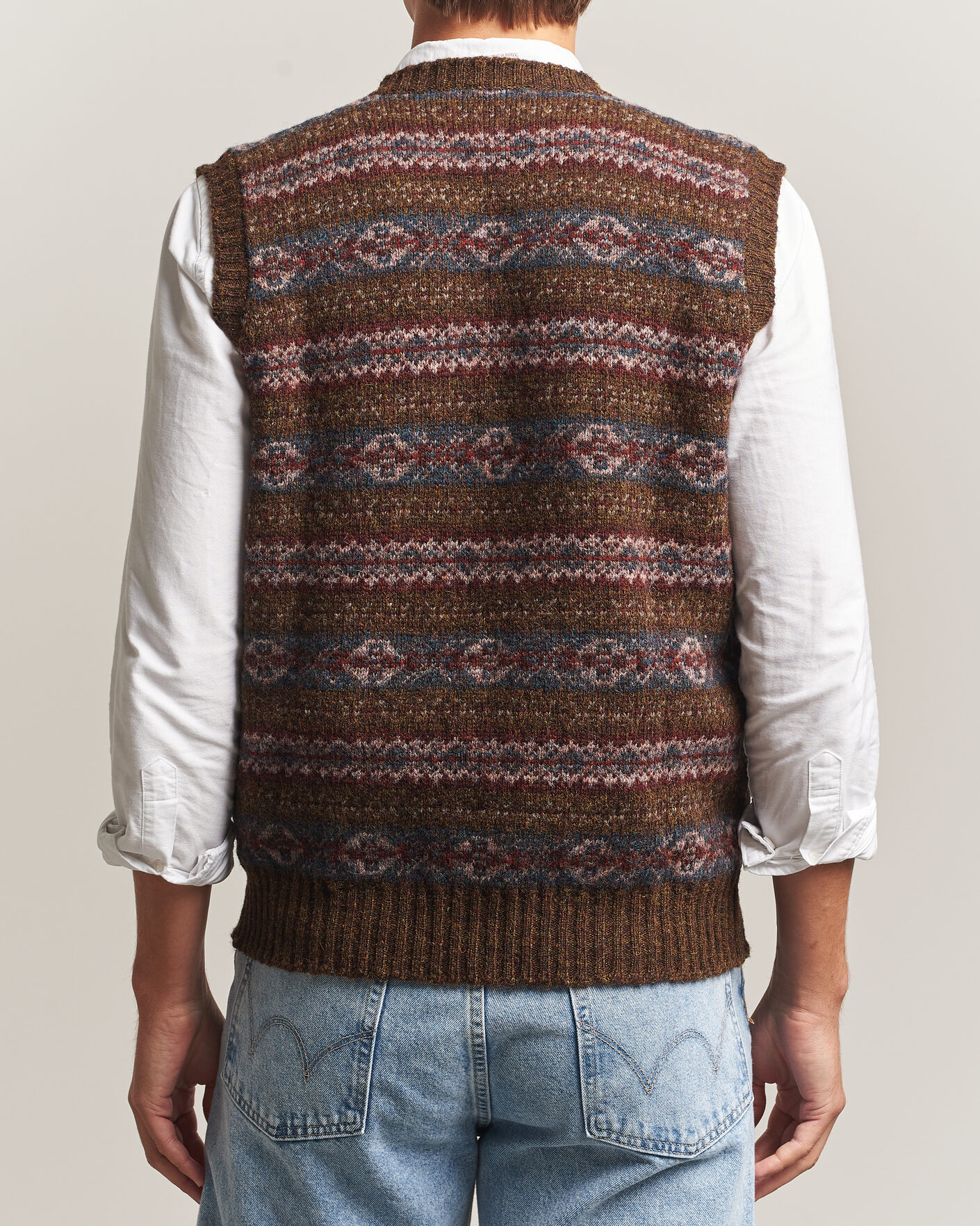 Heren | Truien | Jamieson's of Shetland | Jamiesons Of Shetland All Over Fair Isle Slipover Moss Green