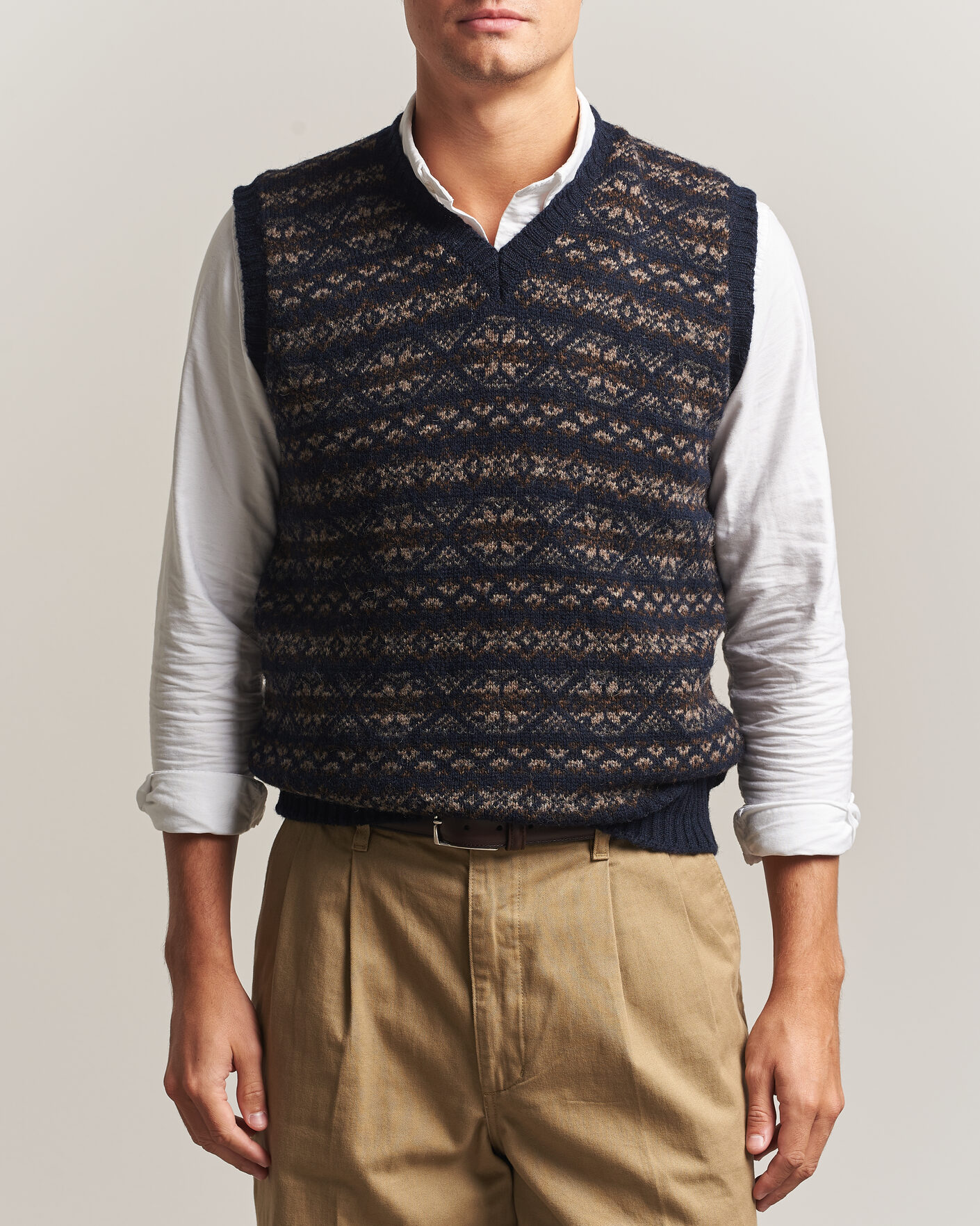 Heren | Truien | Jamieson's of Shetland | Jamiesons Of Shetland All Over Fair Isle Slipover Navy