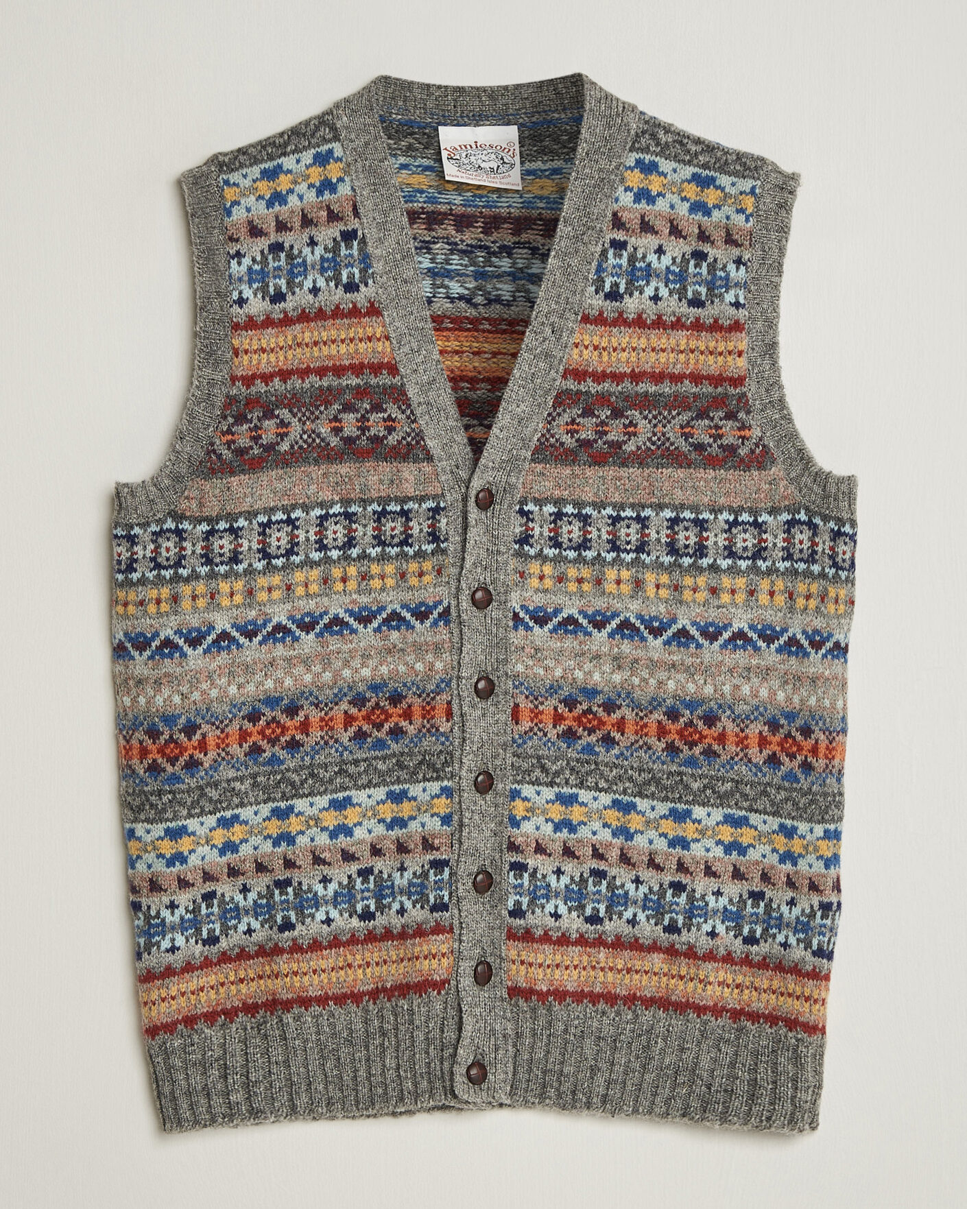 Homme | Pulls Et Tricots | Jamieson's of Shetland | Jamiesons Of Shetland All Over Fair Isle Waistcoat Grey