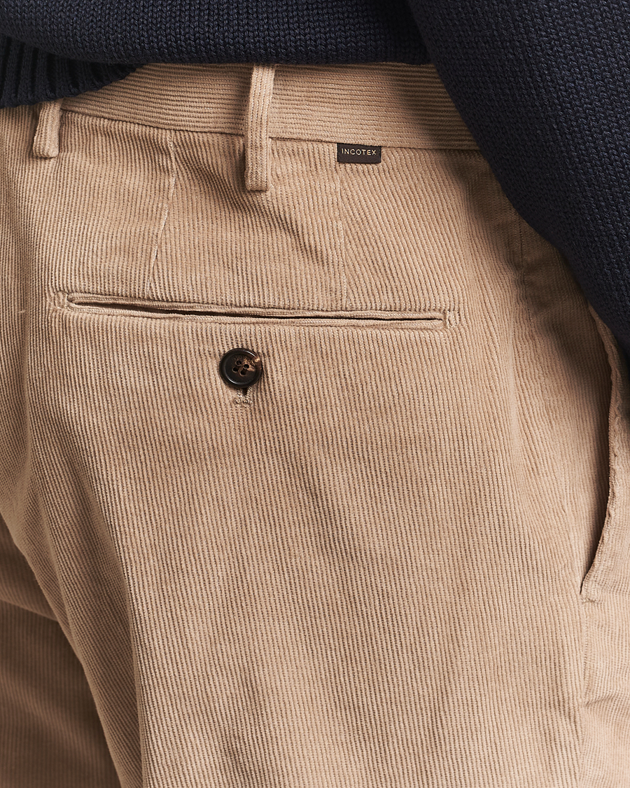 Heren | Broeken | Incotex | Regular Fit Baby Corduroy Trousers Beige