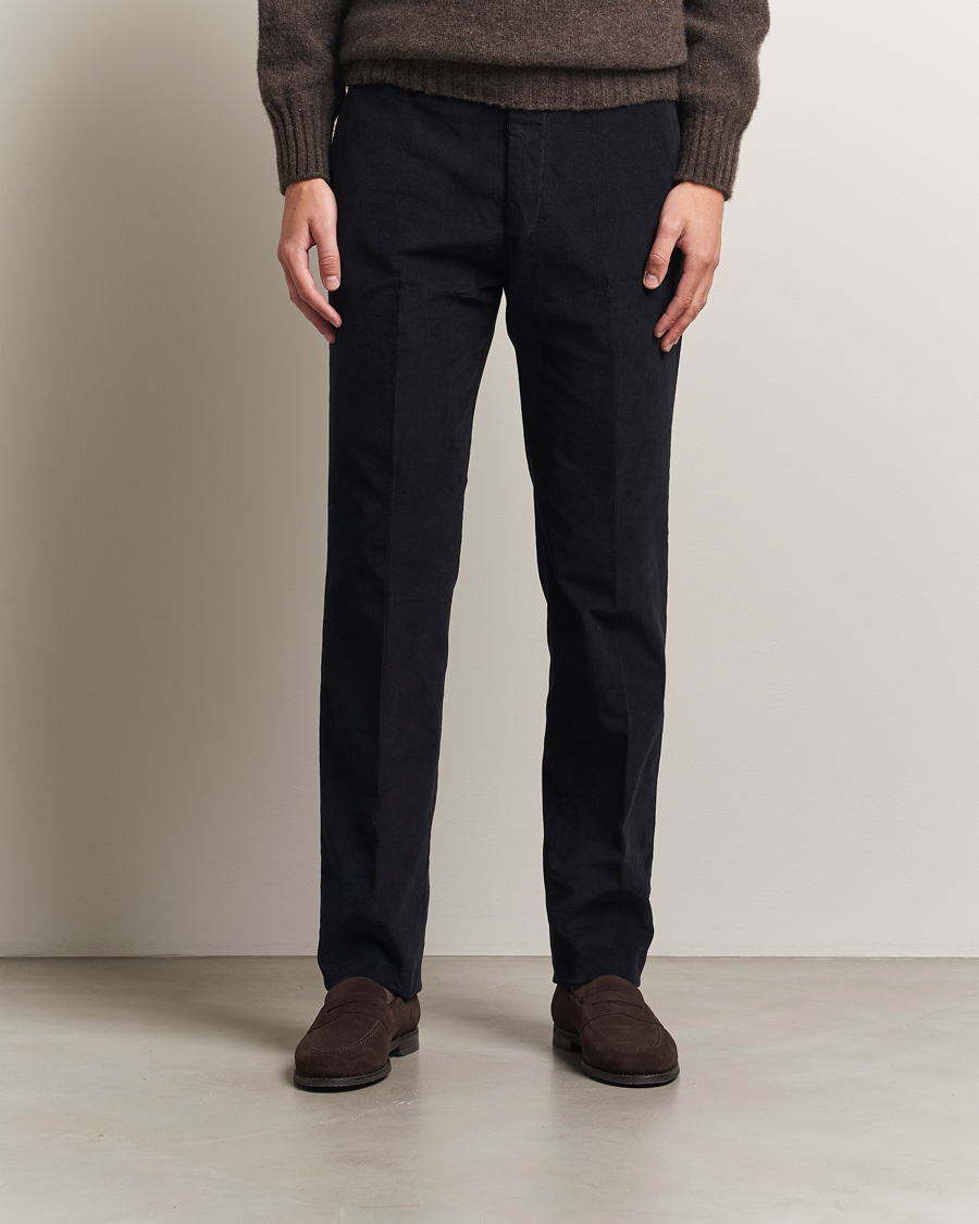 Homme | Pantalons | Incotex | Regular Fit Baby Corduroy Trousers Navy