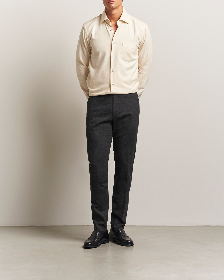 Homme | Pantalons | Incotex | Slim Fit Washable Flannel Trousers Charcoal