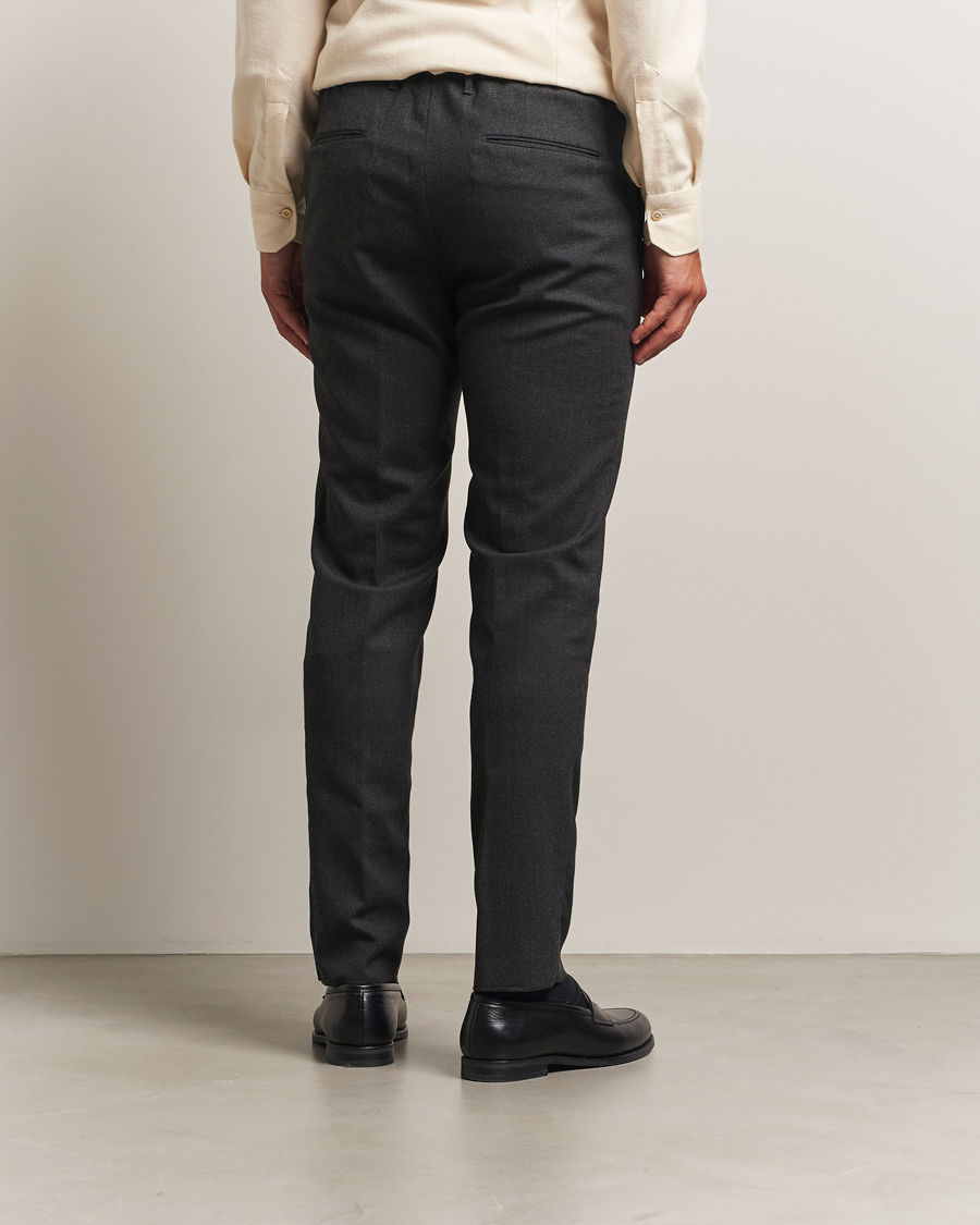 Homme | Pantalons | Incotex | Slim Fit Washable Flannel Trousers Charcoal