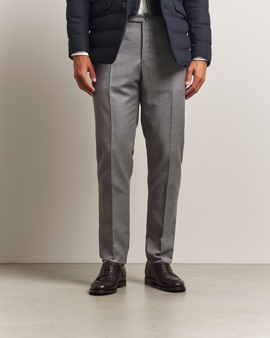 Homme | Pantalons | Incotex | Regular Fit Worsted Flannel Trousers Light Grey