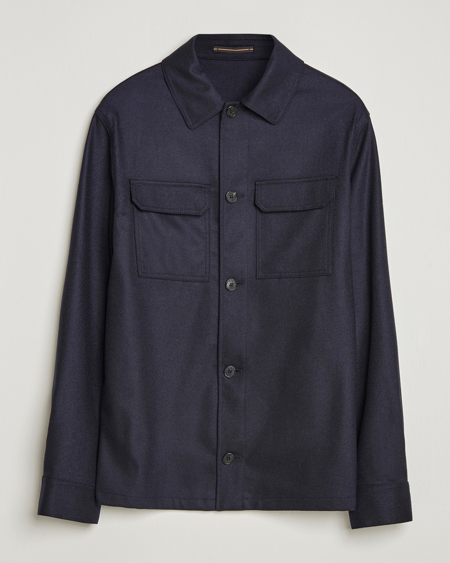 Heren | Overhemden | Incotex | Flannel Overshirt Navy