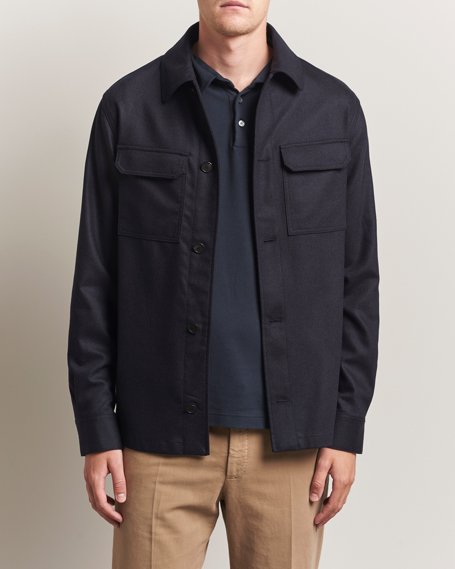 Heren | Overhemden | Incotex | Flannel Overshirt Navy