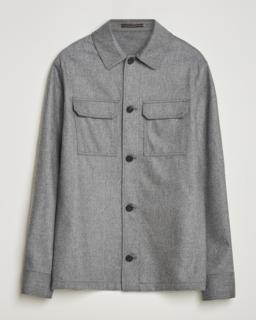 Heren | Overhemden | Incotex | Flannel Overshirt Grey Melange