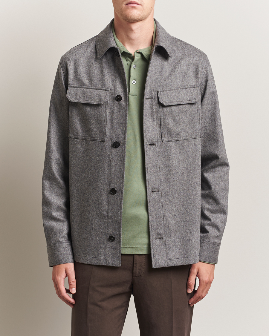 Heren | Overhemden | Incotex | Flannel Overshirt Grey Melange
