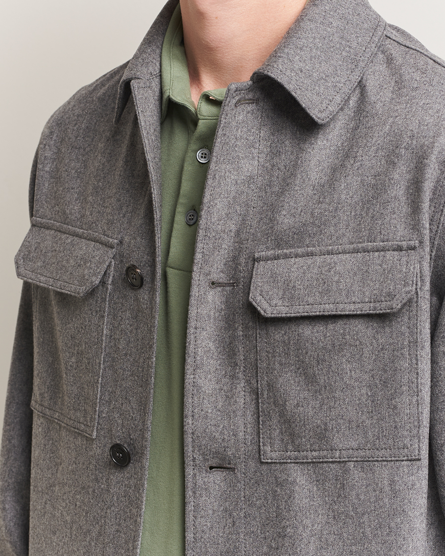 Heren | Overhemden | Incotex | Flannel Overshirt Grey Melange