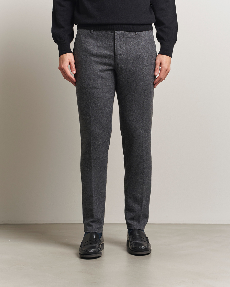 Heren | Broeken | Incotex | Slim Fit Washed Flannel Slacks Grey Melange