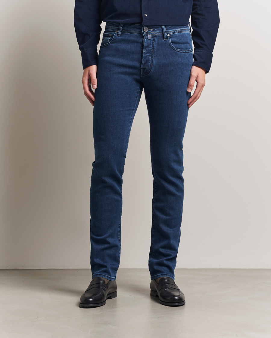 Heren | Jeans | Jacob Cohën | Bard Slim Fit Trunk Patch Stretch Jeans Mid Blue