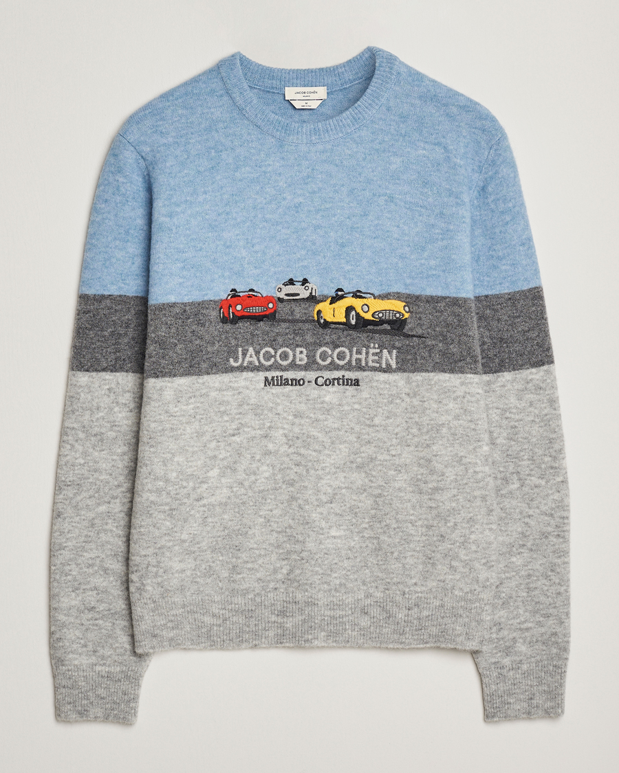 Homme | Pulls Et Tricots | Jacob Cohën | Embroidery Knitted Milano-Cortina Crew Neck Grey/Blue