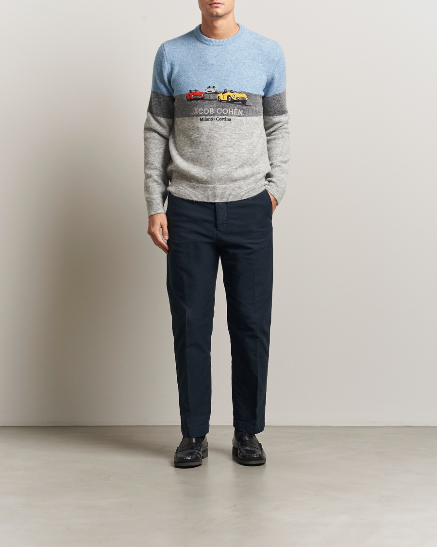 Homme | Pulls Et Tricots | Jacob Cohën | Embroidery Knitted Milano-Cortina Crew Neck Grey/Blue