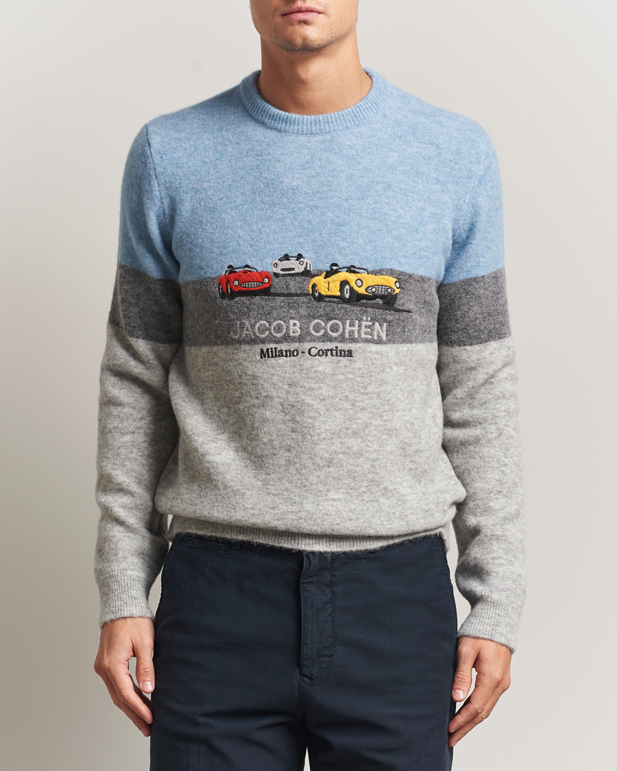 Homme | Pulls Et Tricots | Jacob Cohën | Embroidery Knitted Milano-Cortina Crew Neck Grey/Blue
