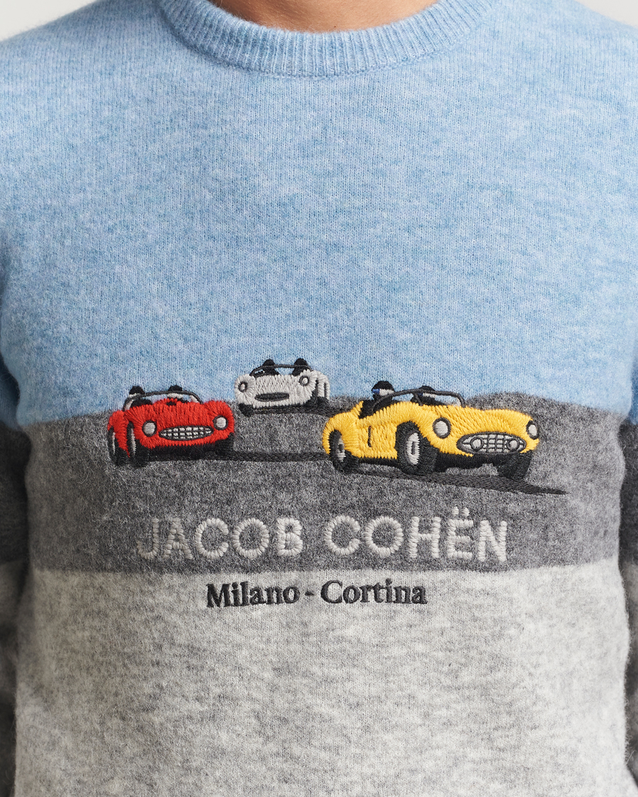 Homme | Pulls Et Tricots | Jacob Cohën | Embroidery Knitted Milano-Cortina Crew Neck Grey/Blue