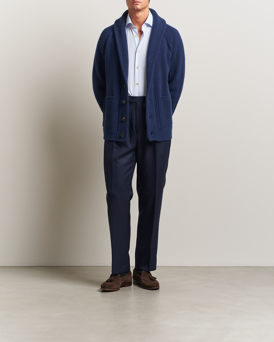 Heren | Truien | Kiton | Cashmere Rib Shawl Cardigan Navy