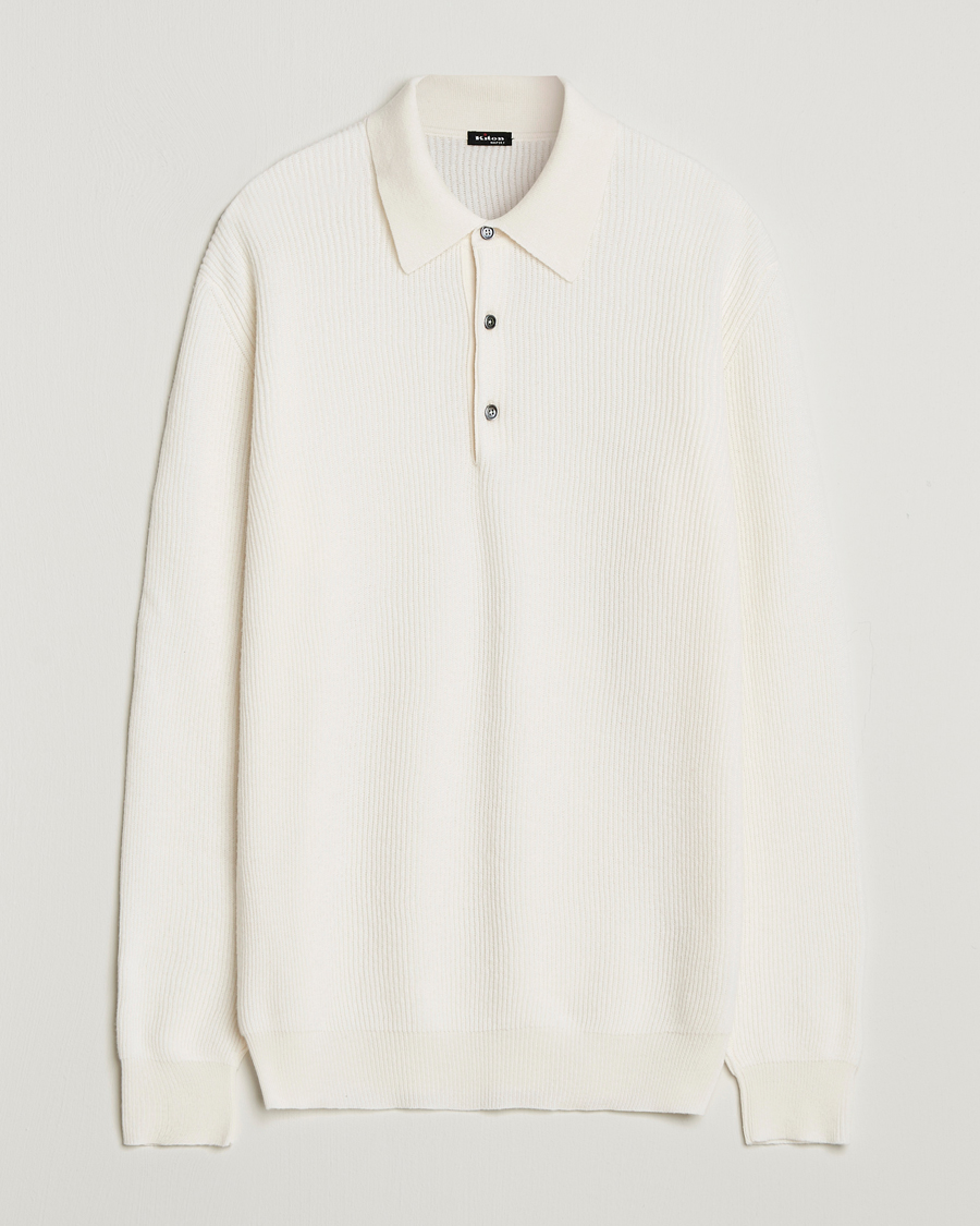 Heren | Truien | Kiton | Cashmere Rib Long Sleeve Polo Light Beige