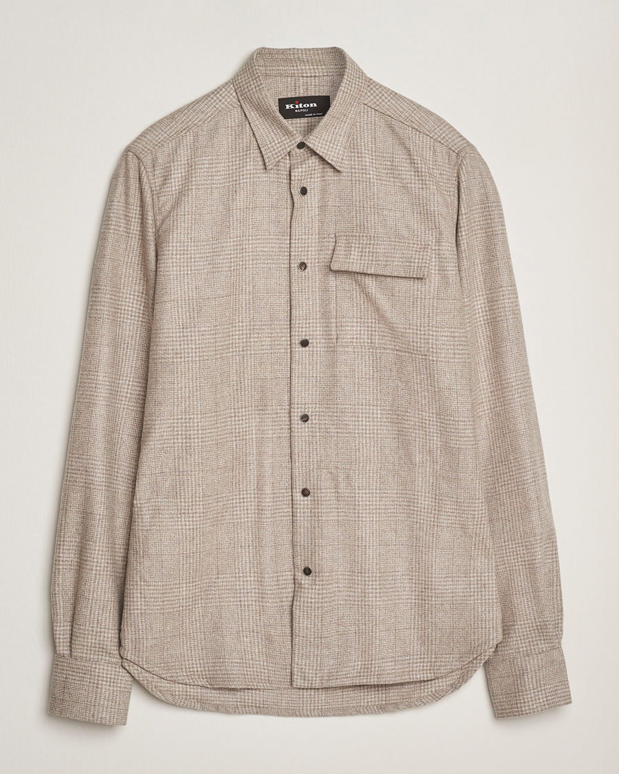 Homme | Chemises | Kiton | Wool Check Overshirt Light Beige