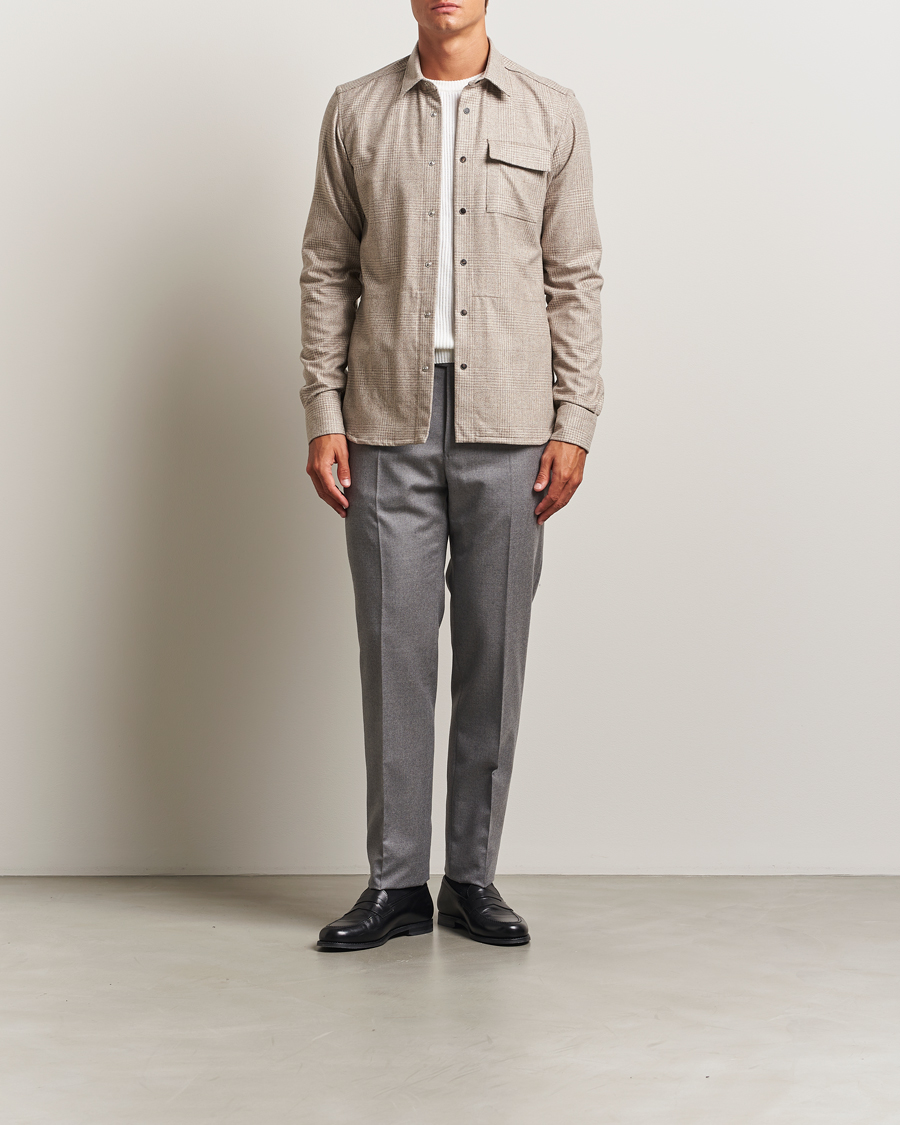 Homme | Chemises | Kiton | Wool Check Overshirt Light Beige