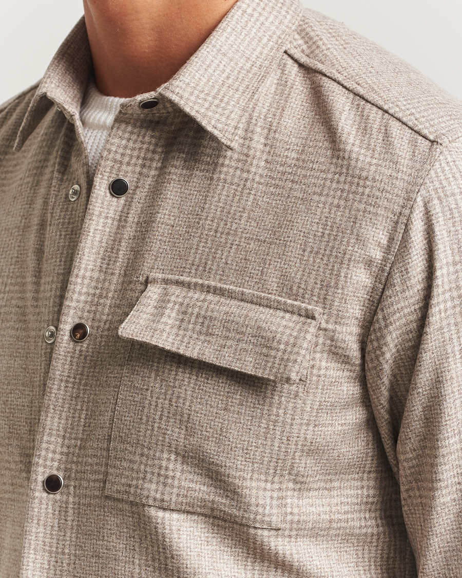 Homme | Chemises | Kiton | Wool Check Overshirt Light Beige