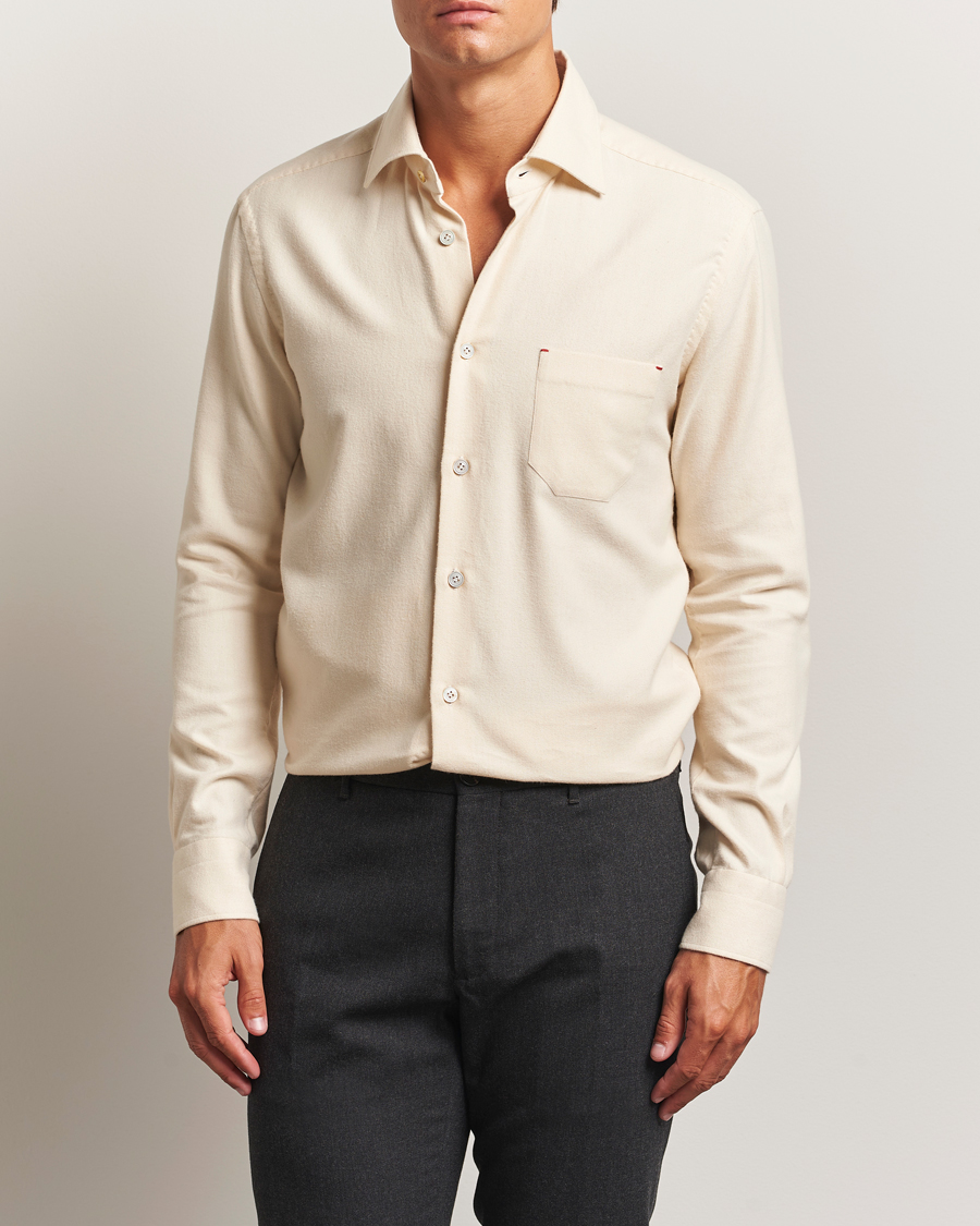 Homme | Chemises | Kiton | Cotton Flannel Sport Shirt Cream
