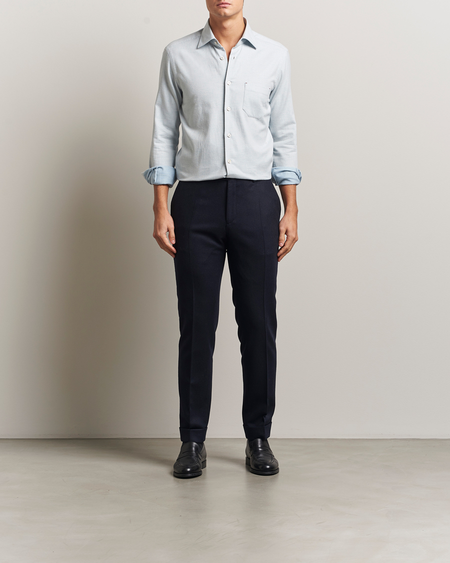 Homme | Chemises | Kiton | Cotton Flannel Sport Shirt Light Blue