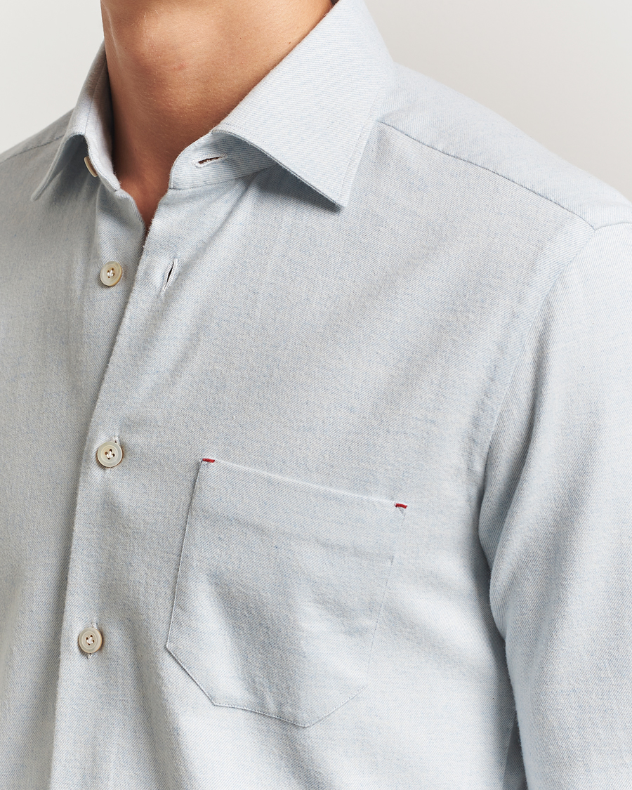 Homme | Chemises | Kiton | Cotton Flannel Sport Shirt Light Blue