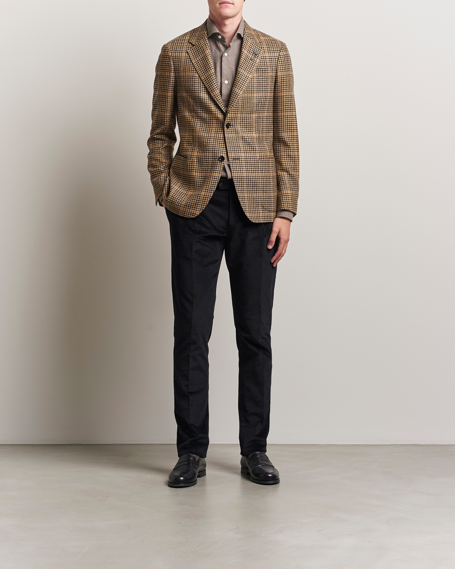 Heren | Blazers | Lardini | Wool/Cashmere Houndstooth Overcheck Blazer Brown