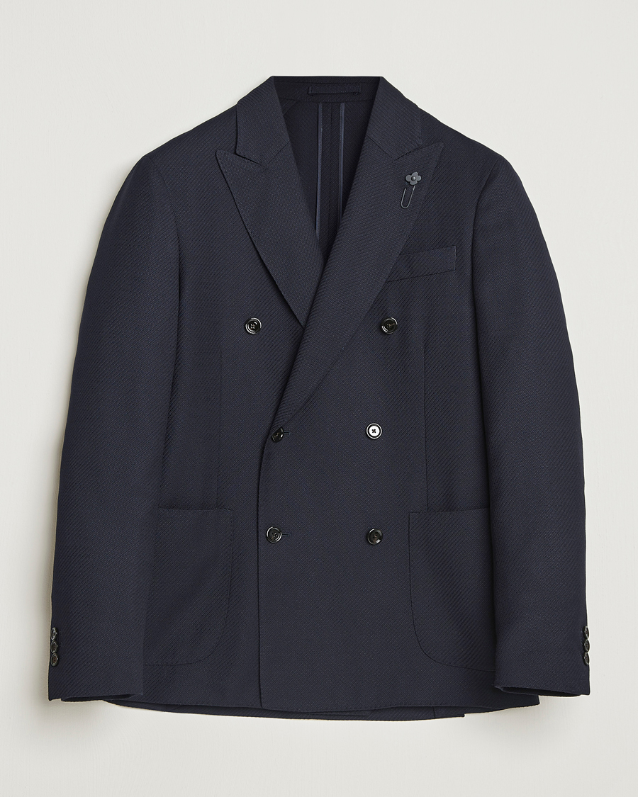 Homme | Blazers | Lardini | Double Breasted Twisted Wool Blazer Navy
