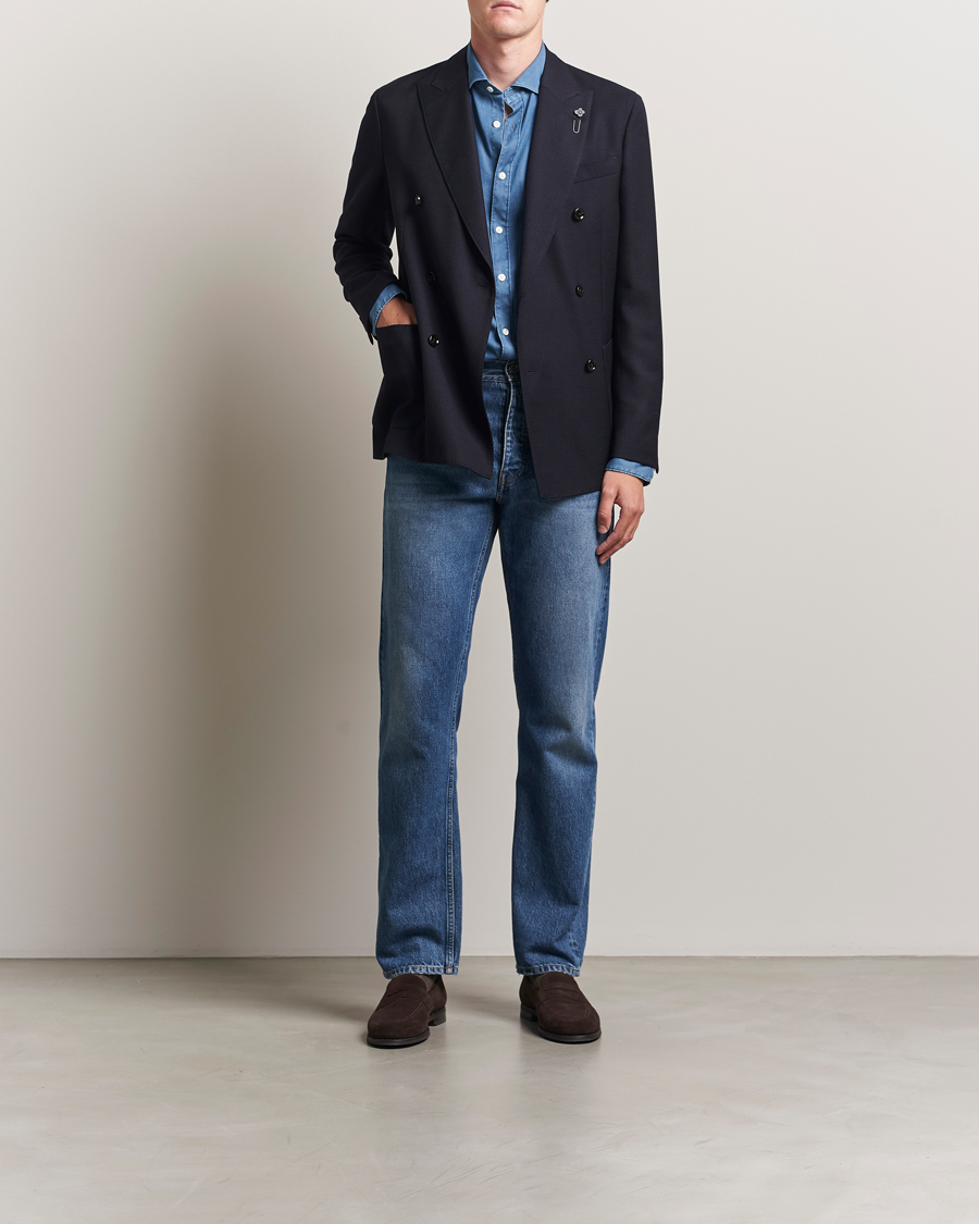 Homme | Blazers | Lardini | Double Breasted Twisted Wool Blazer Navy
