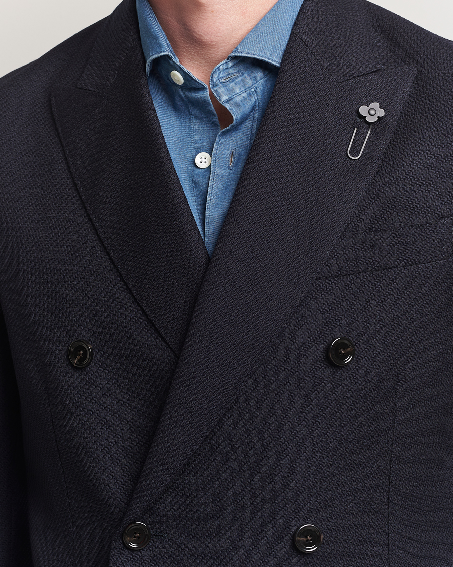 Homme | Blazers | Lardini | Double Breasted Twisted Wool Blazer Navy