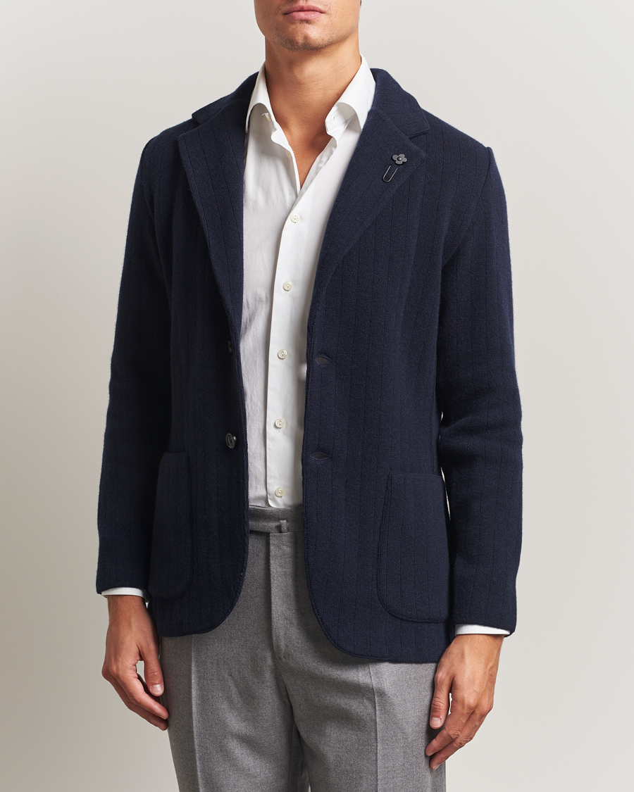 Heren | Blazers | Lardini | Wool/Cashmere Knitted Blazer Navy